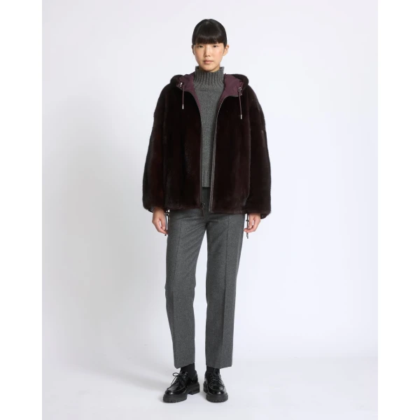 Yves Salomon Short Reversible Water-Repellent Jacket with Mink Fur in Deep Bordeaux | Jackets | Coveti