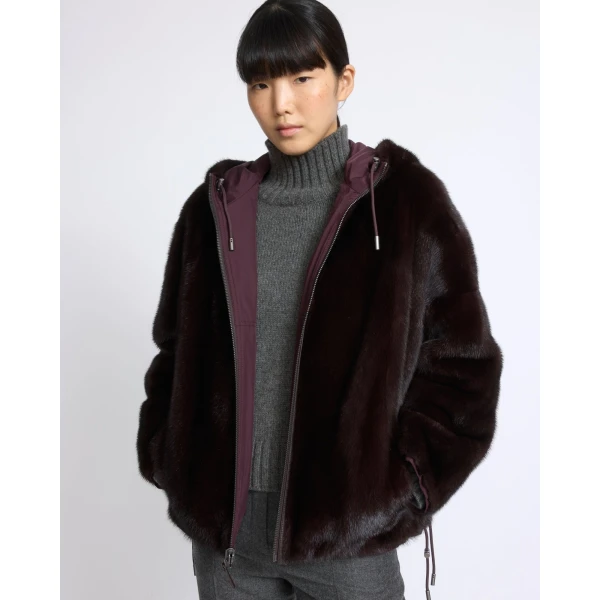 Yves Salomon Short Reversible Water-Repellent Jacket with Mink Fur in Deep Bordeaux | Jackets | Coveti