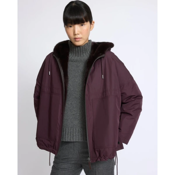 Yves Salomon Short Reversible Water-Repellent Jacket with Mink Fur in Deep Bordeaux | Jackets | Coveti