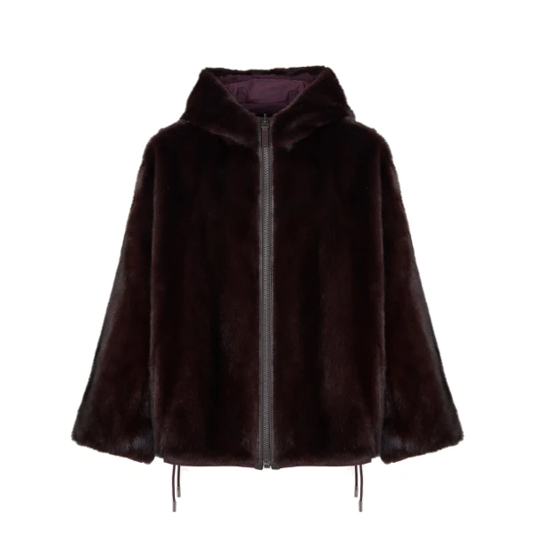 Yves Salomon Short Reversible Water-Repellent Jacket with Mink Fur in Deep Bordeaux | Women | Coveti