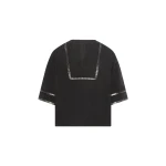 Yves Salomon Short Sleeve Poplin Blouse with Leather Details in Black | Blouse | Coveti