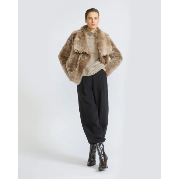 Yves Salomon Short Toscana Lambskin Jacket in Camel | Shearling Jackets | Coveti