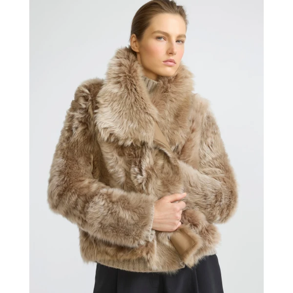 Yves Salomon Short Toscana Lambskin Jacket in Camel | Shearling Jackets | Coveti