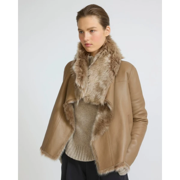 Yves Salomon Short Toscana Lambskin Jacket in Camel | Shearling Jackets | Coveti