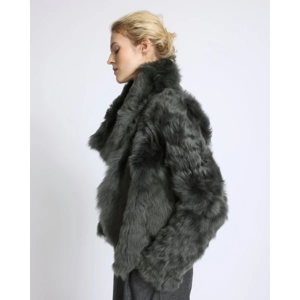 Yves Salomon Short Toscana Lambskin Jacket in Dark Green | Shearling Jackets | Coveti