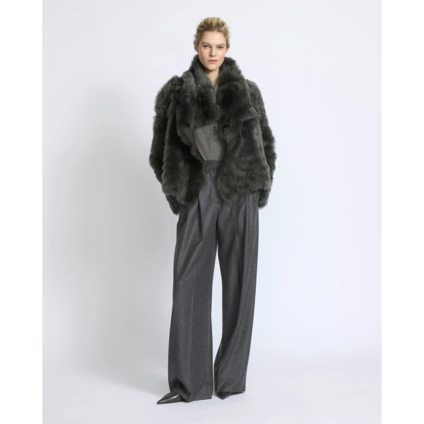 Yves Salomon Short Toscana Lambskin Jacket in Dark Green | Shearling Jackets | Coveti