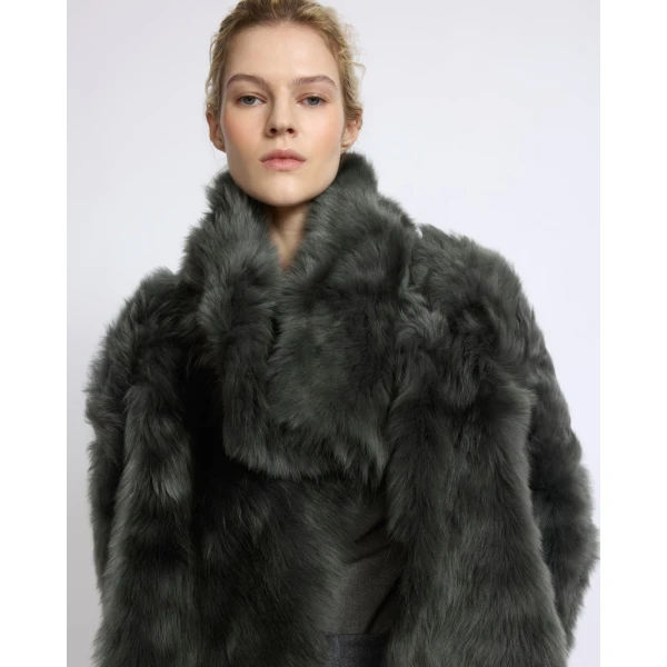 Yves Salomon Short Toscana Lambskin Jacket in Dark Green | Shearling Jackets | Coveti