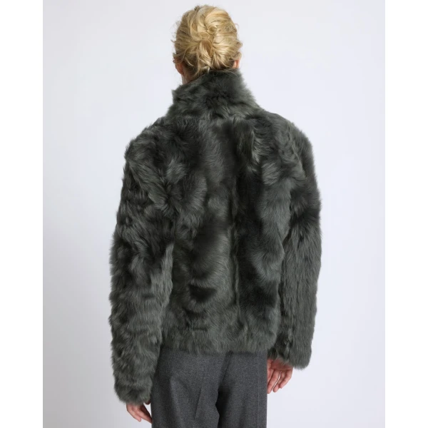 Yves Salomon Short Toscana Lambskin Jacket in Dark Green | Shearling Jackets | Coveti