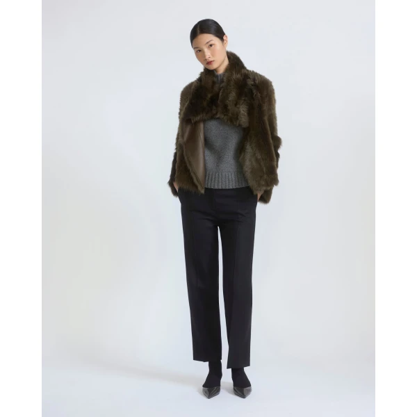Yves Salomon Short Toscana Lambskin Jacket in Khaki Green | Shearling Jackets | Coveti