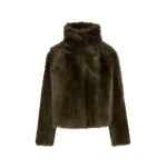 Yves Salomon Short Toscana Lambskin Jacket in Khaki Green | Shearling Jackets | Coveti