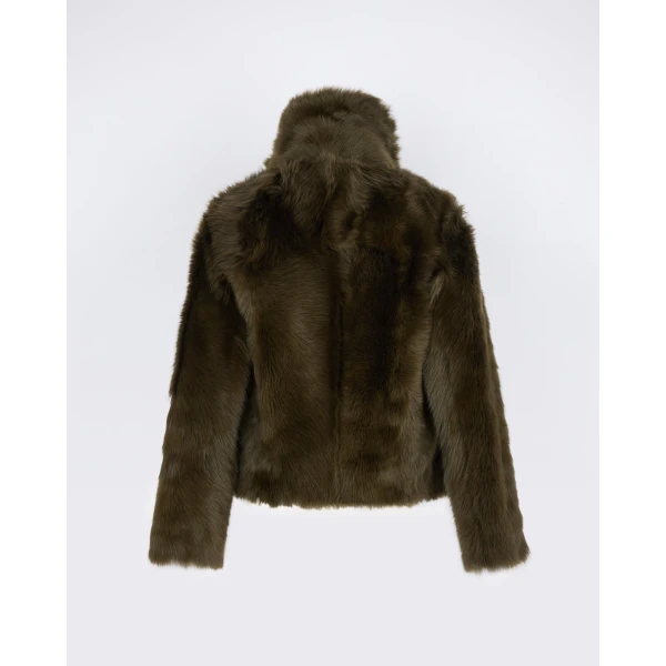 Yves Salomon Short Toscana Lambskin Jacket in Khaki Green | Shearling Jackets | Coveti