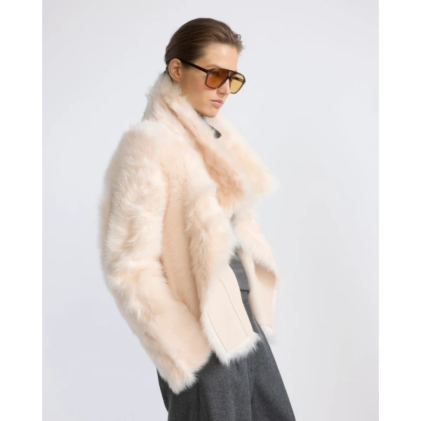 Yves Salomon Short Toscana Lambskin Jacket in Pink | Shearling Jackets | Coveti