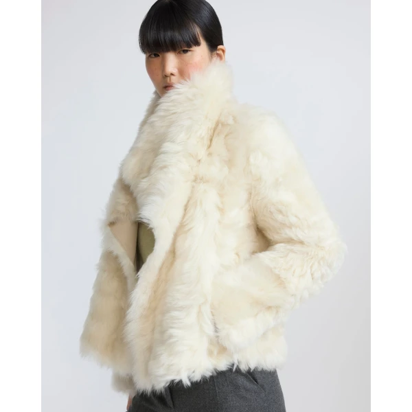 Yves Salomon Short Toscana Lambskin Jacket in White | Shearling Jackets | Coveti