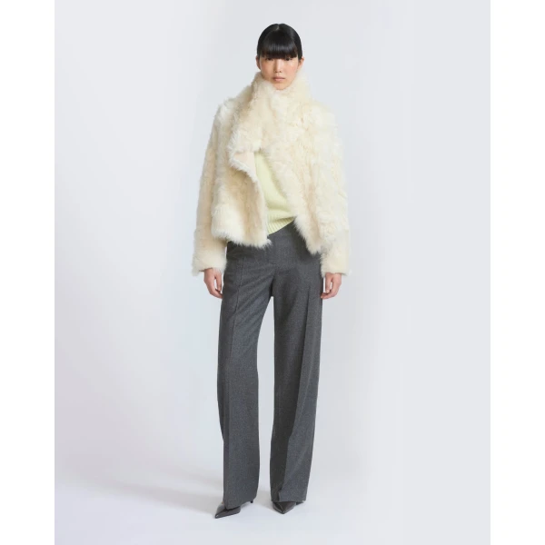 Yves Salomon Short Toscana Lambskin Jacket in White | Shearling Jackets | Coveti