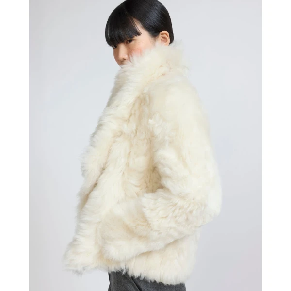 Yves Salomon Short Toscana Lambskin Jacket in White | Shearling Jackets | Coveti