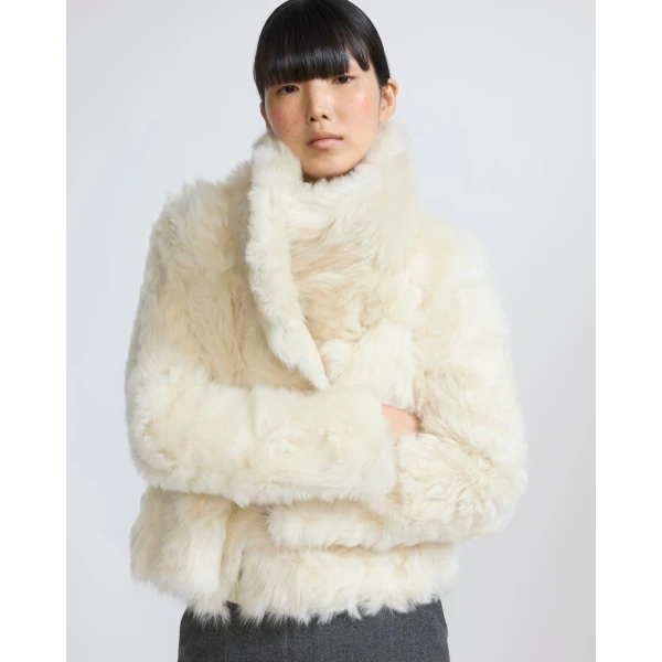 Yves Salomon Short Toscana Lambskin Jacket in White | Shearling Jackets | Coveti