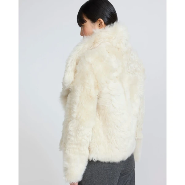 Yves Salomon Short Toscana Lambskin Jacket in White | Shearling Jackets | Coveti