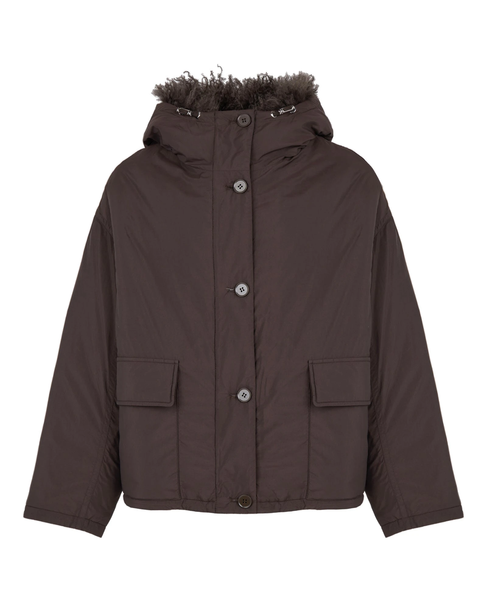Yves Salomon Short Ultra-Light Down Jacket with Curly Lambskin Trim in Brown Yves Salomon Short Ultra-Light Down Jacket with Curly Lambskin Trim in Brown | Jackets | Coveti