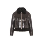 Yves Salomon Short Varnished Merinillo Lambskin Shearling Jacket in Brown | Shearling Jackets | Coveti