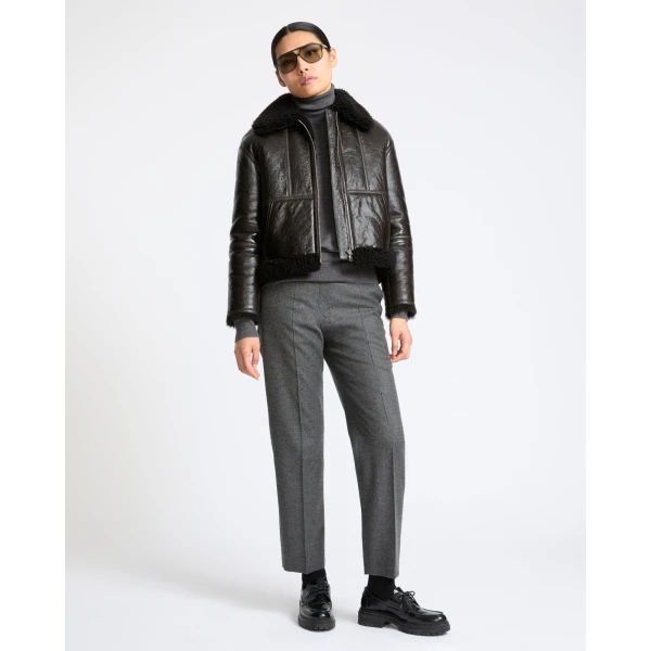 Yves Salomon Short Varnished Merinillo Lambskin Shearling Jacket in Brown | Shearling Jackets | Coveti