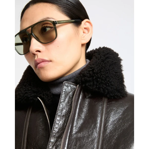 Yves Salomon Short Varnished Merinillo Lambskin Shearling Jacket in Brown | Shearling Jackets | Coveti