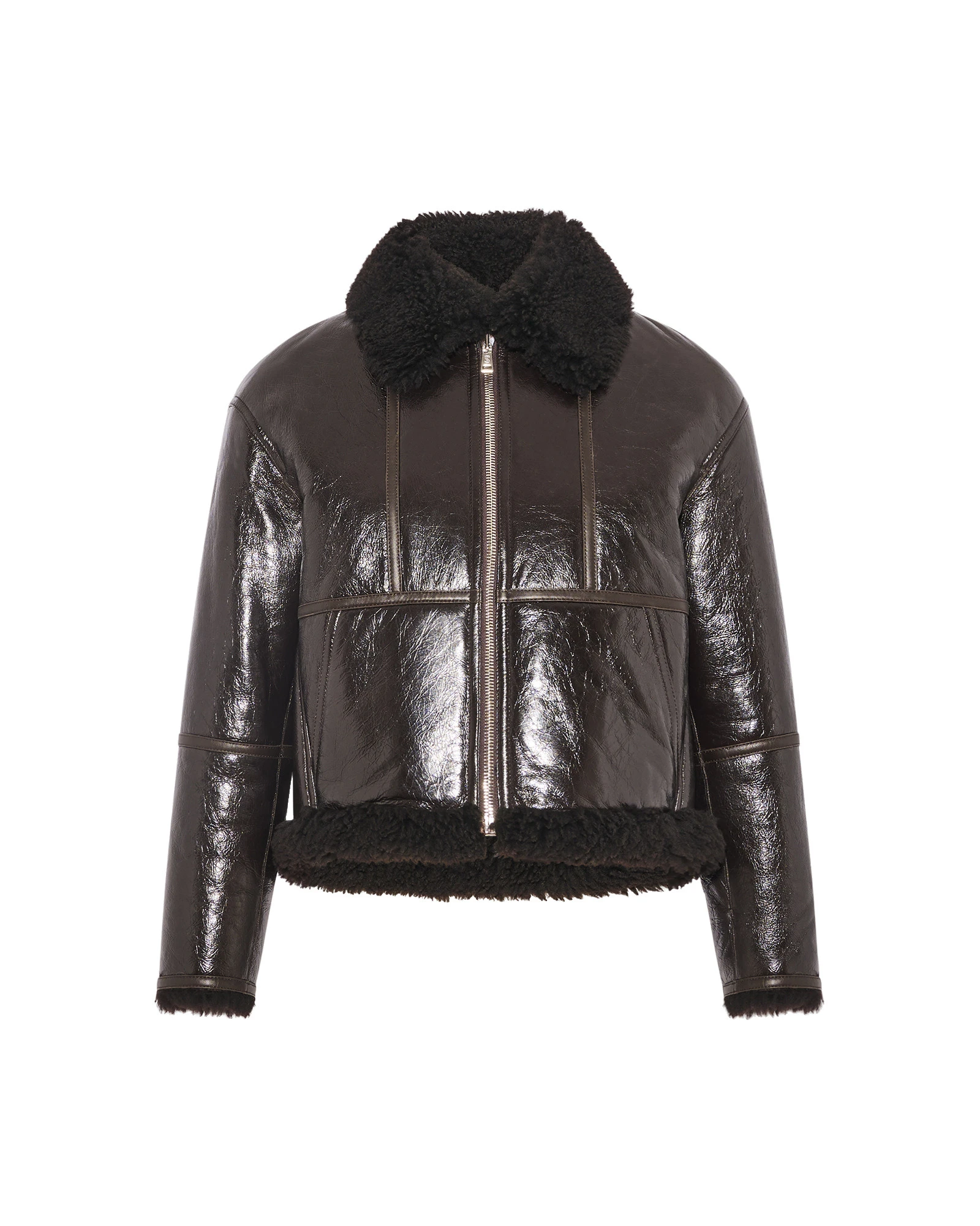 Yves Salomon Short Varnished Merinillo Lambskin Shearling Jacket in Brown Yves Salomon Short Varnished Merinillo Lambskin Shearling Jacket in Brown | Shearling Jackets | Coveti