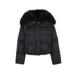 Yves Salomon Short Waterproof Down Jacket with Airy Lambswool Trim in Black | Jackets | Coveti