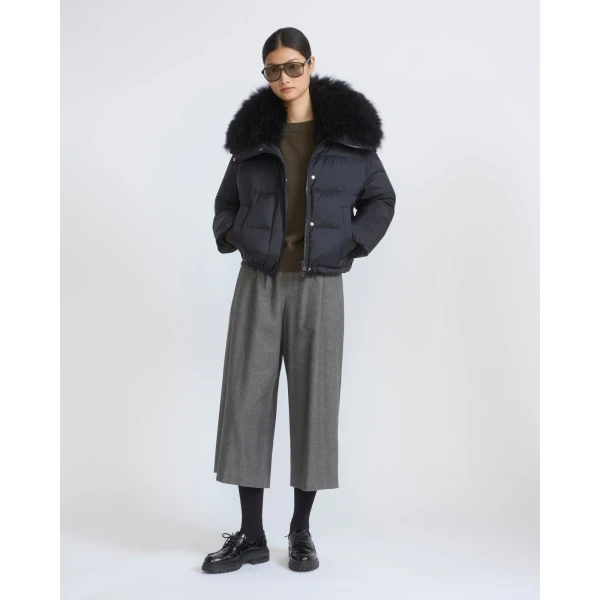 Yves Salomon Short Waterproof Down Jacket with Airy Lambswool Trim in Black | Jackets | Coveti