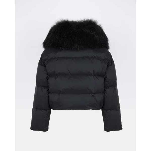 Yves Salomon Short Waterproof Down Jacket with Airy Lambswool Trim in Black | Jackets | Coveti