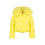 Yves Salomon Short Waterproof Down Jacket with Airy Lambswool Trim in Yellow | Jackets | Coveti