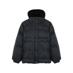 Yves Salomon Short Waterproof Down Jacket with Lambskin Shearling Bib in Black | Jackets | Coveti