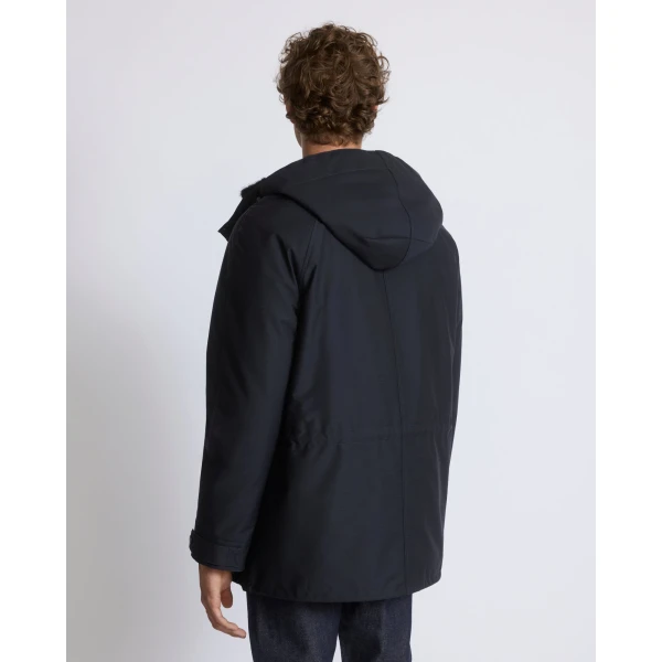 Yves Salomon Short Waterproof Wool Parka with Long-Haired Mink Liner in Navy | Men's Jackets | Coveti