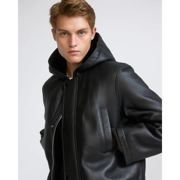 Yves Salomon Silky Straight-Wool Lambskin Shearling Hooded Coat in Black | Men's Coats | Coveti
