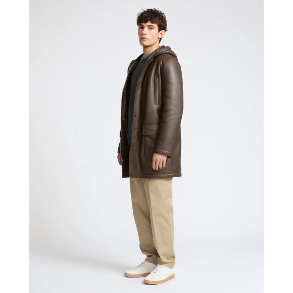 Yves Salomon Silky Straight-Wool Lambskin Shearling Hooded Coat in Brown | Men's Coats | Coveti