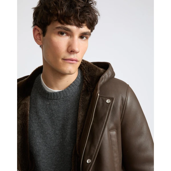 Yves Salomon Silky Straight-Wool Lambskin Shearling Hooded Coat in Brown | Men's Coats | Coveti