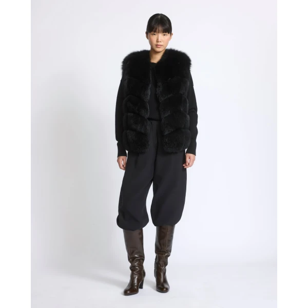 Yves Salomon Sleeveless Fox Fur Vest in Black | Vests | Coveti