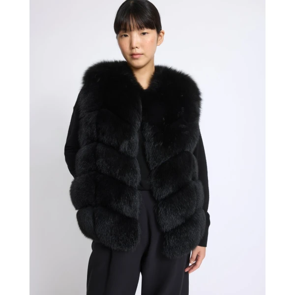 Yves Salomon Sleeveless Fox Fur Vest in Black | Vests | Coveti