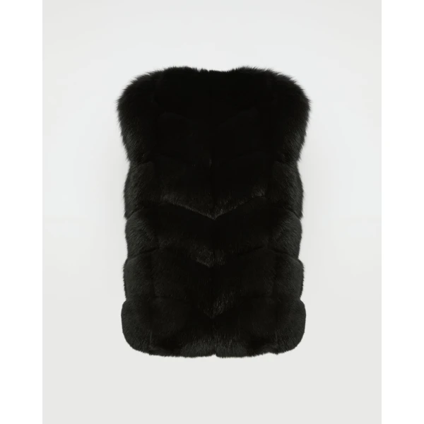Yves Salomon Sleeveless Fox Fur Vest in Black | Vests | Coveti