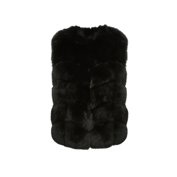 Sleeveless Fox Fur Vest in Black