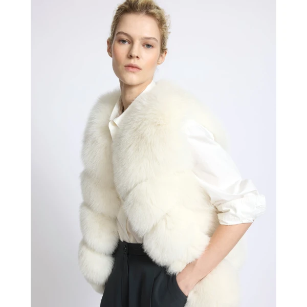 Yves Salomon Sleeveless Fox Fur Vest in White | Vests | Coveti