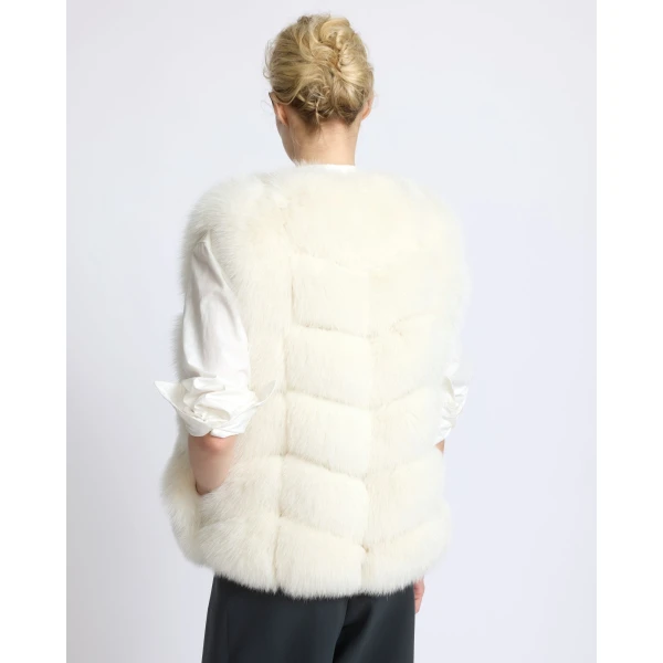 Yves Salomon Sleeveless Fox Fur Vest in White | Vests | Coveti