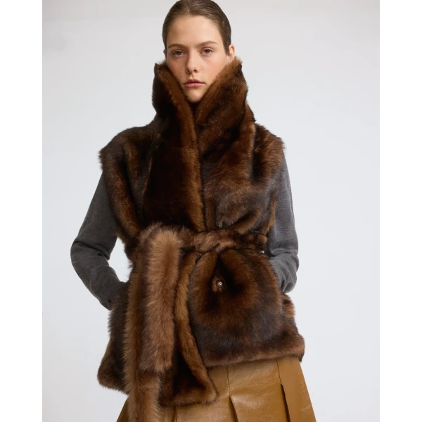 Yves Salomon Sleeveless Toscana Lambskin Gilet in Dark Brown | Vests | Coveti