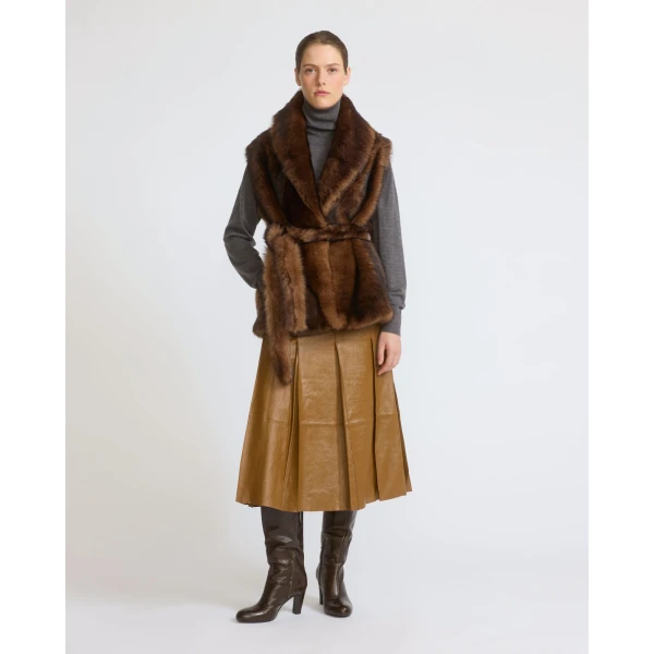 Yves Salomon Sleeveless Toscana Lambskin Gilet in Dark Brown | Vests | Coveti