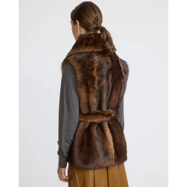 Yves Salomon Sleeveless Toscana Lambskin Gilet in Dark Brown | Vests | Coveti