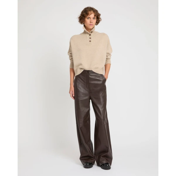 Yves Salomon Straight Lamb Leather Trousers in Brown | Pants | Coveti