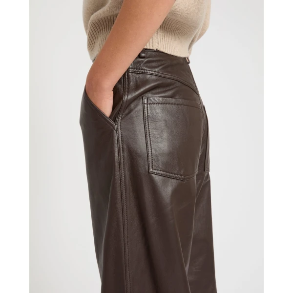 Yves Salomon Straight Lamb Leather Trousers in Brown | Pants | Coveti