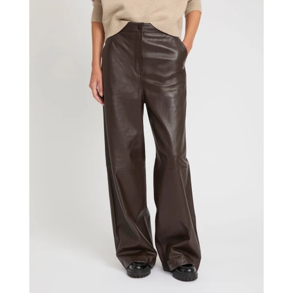 Yves Salomon Straight Lamb Leather Trousers in Brown | Pants | Coveti