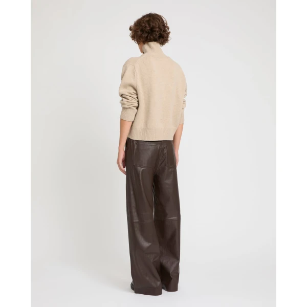 Yves Salomon Straight Lamb Leather Trousers in Brown | Pants | Coveti