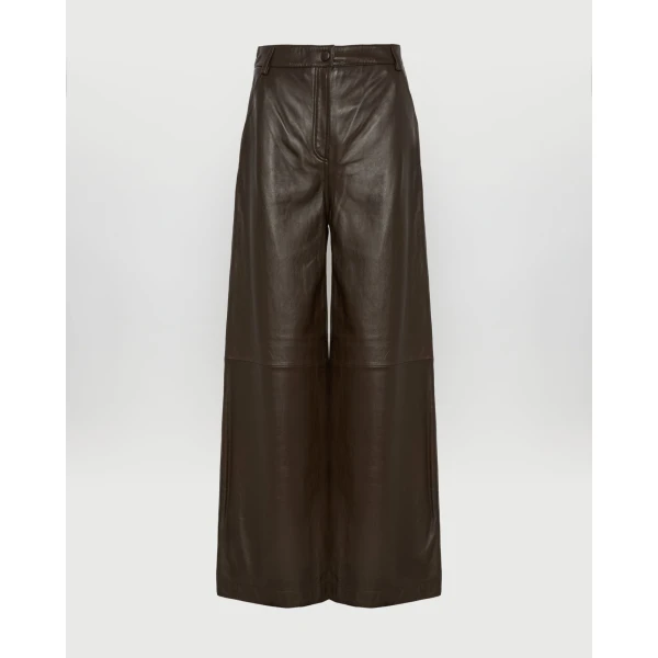 Yves Salomon Straight Lamb Leather Trousers in Brown | Pants | Coveti