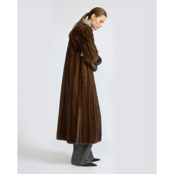 Yves Salomon Straightened Long-Haired Mink Maxi Coat in Brown | Mink Coats | Coveti